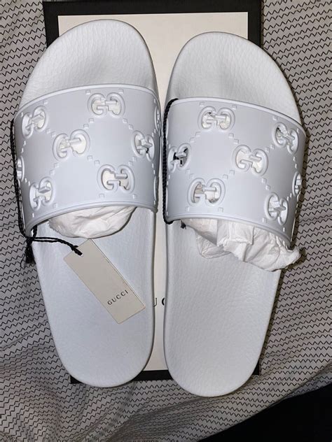 white gucci slides used|Gucci slides white cheap.